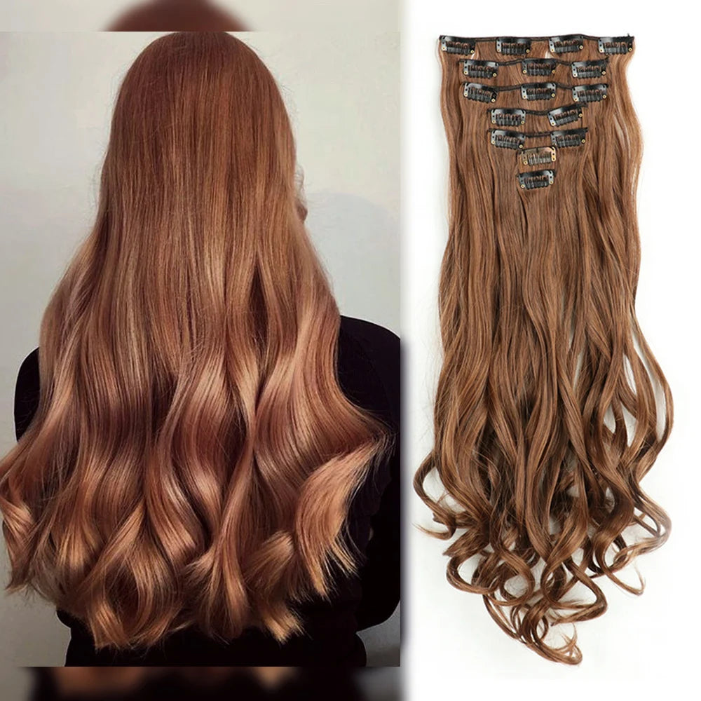 22 Inch Long Curly Wavy Synthetic Hair Clip In Hair Extensions 7 PCS Full Head