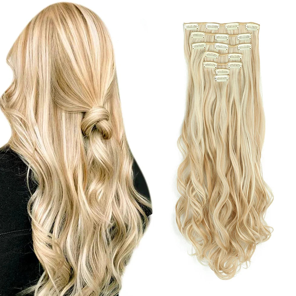 22 Inch Long Curly Wavy Synthetic Hair Clip In Hair Extensions 7 PCS Full Head