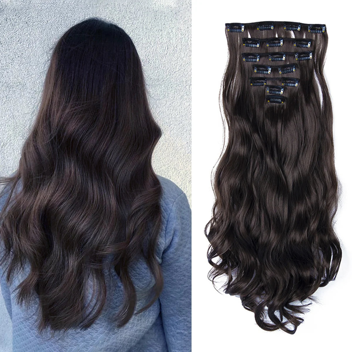 22 Inch Long Curly Wavy Synthetic Hair Clip In Hair Extensions 7 PCS Full Head