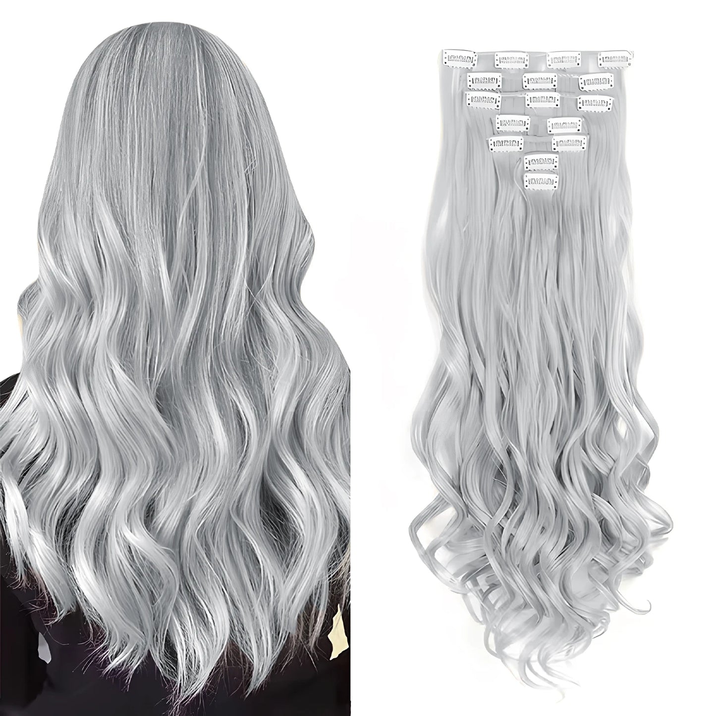 22 Inch Long Curly Wavy Synthetic Hair Clip In Hair Extensions 7 PCS Full Head