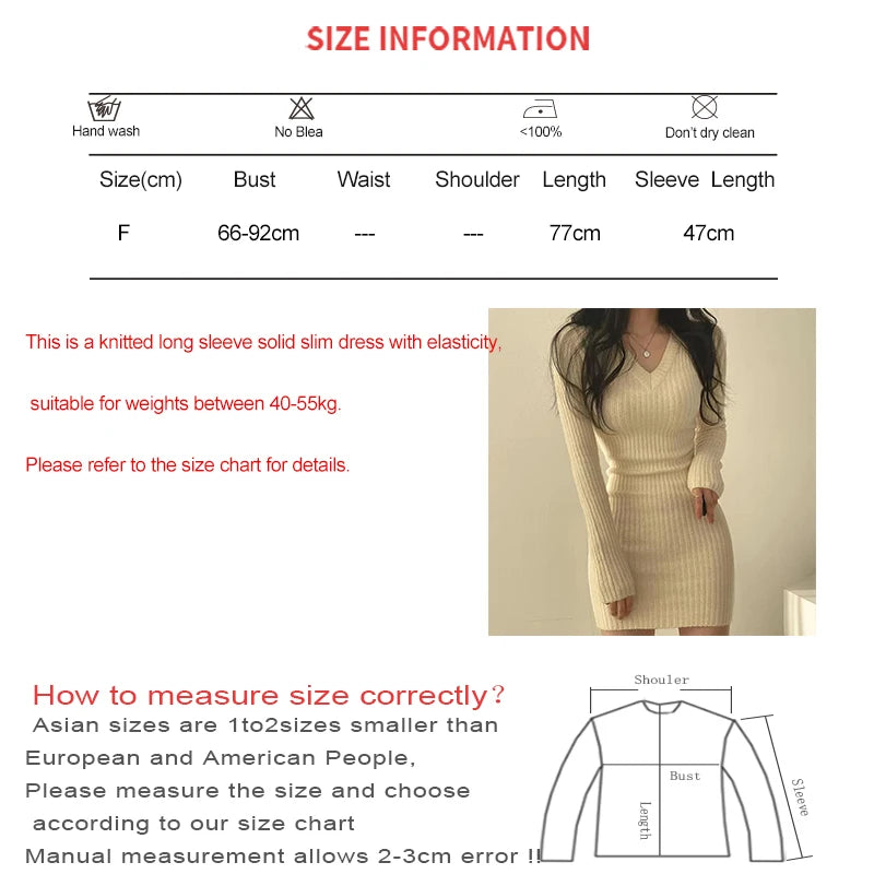 Women Knit Bodycon Dress with V-Neck