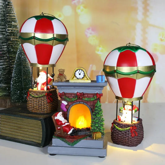 Snowman and Santa Claus Hot Air Balloon with LED Lights