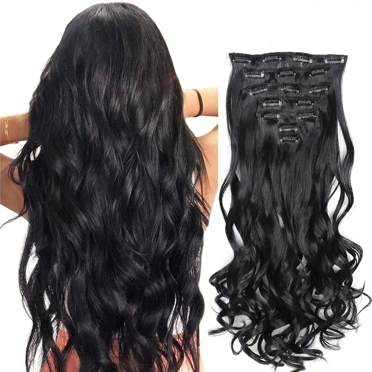 22 Inch Long Curly Wavy Synthetic Hair Clip In Hair Extensions 7 PCS Full Head