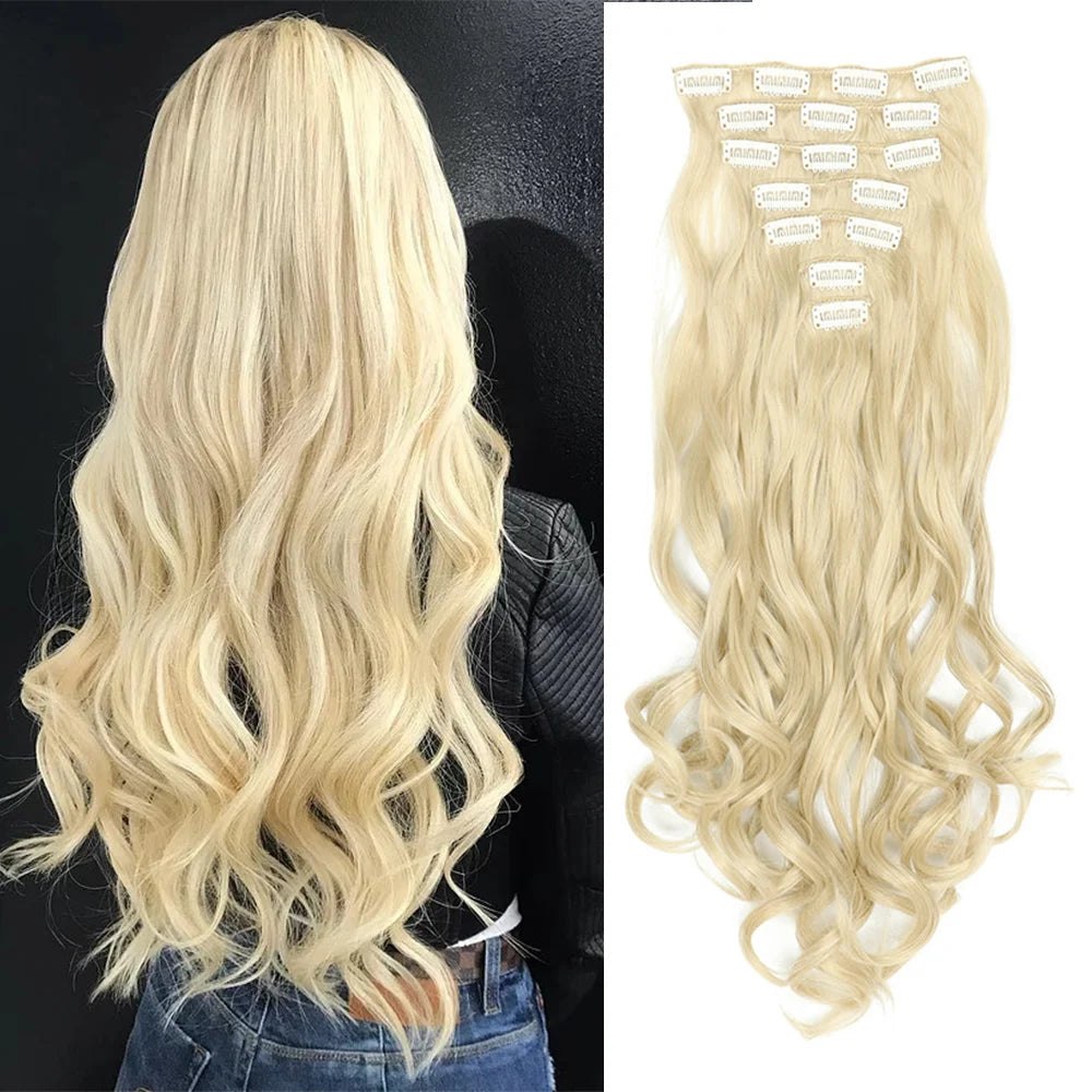 22 Inch Long Curly Wavy Synthetic Hair Clip In Hair Extensions 7 PCS Full Head